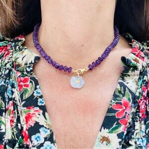 Amethyst Beaded Necklace 16"